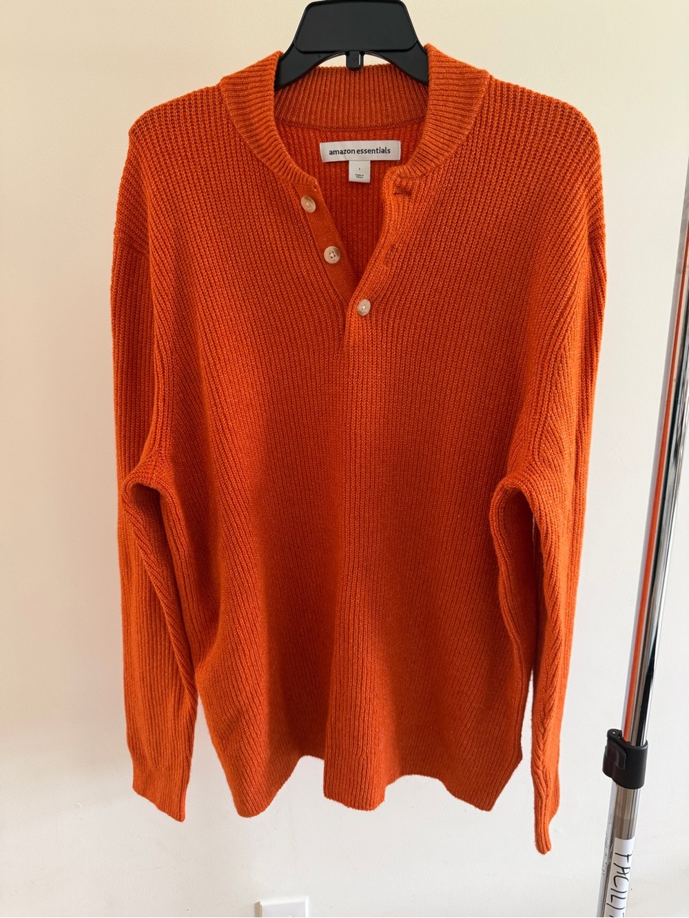 Amazon Essentials Men's Orange Henley Crewneck Sweater